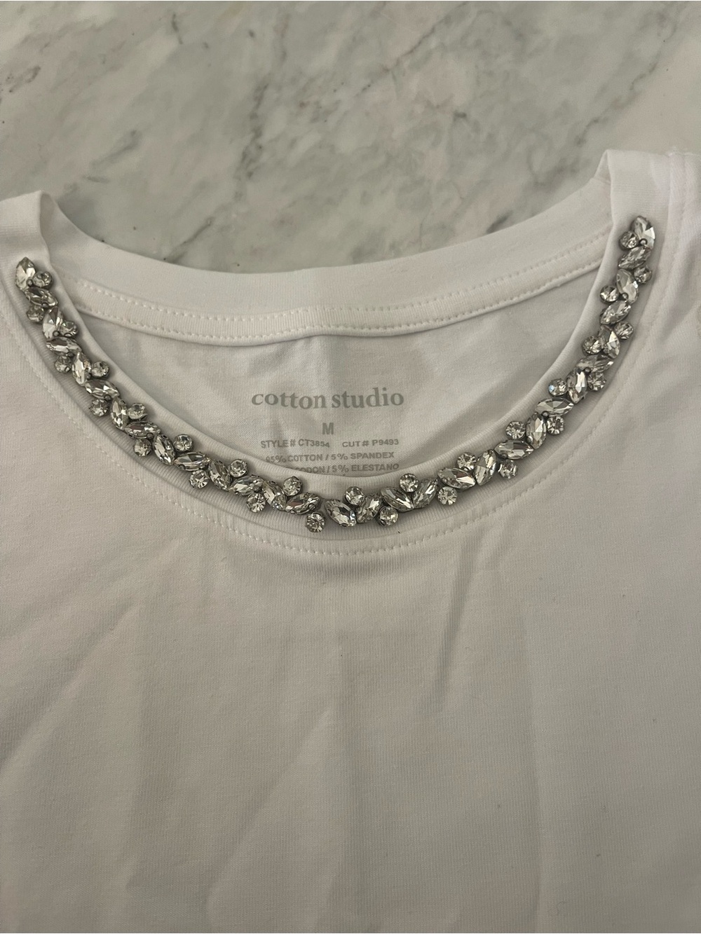Cotton Studio White Jeweled Neckline Women's Top